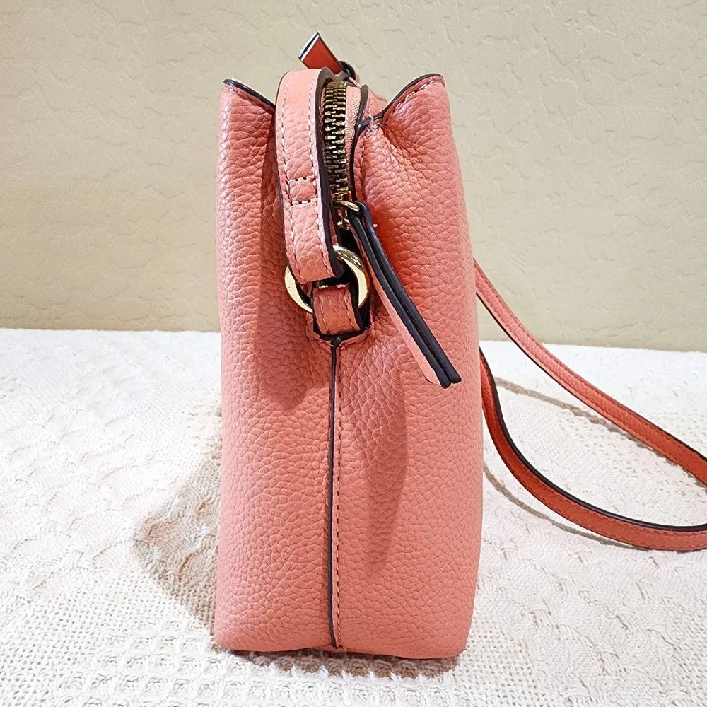 Nanette Lepore Peach Pink Three Pocket Dressy Gold Accent Crossbody Bag Purse